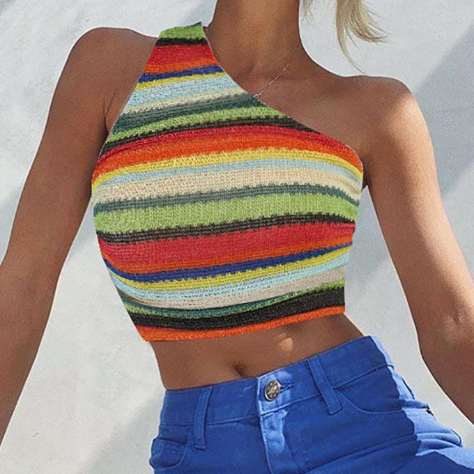 Striped Sexy One-shoulder Women Tank Top