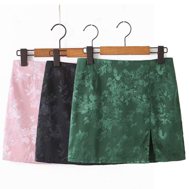 Soft Satin Side Split Black Mini Skirts