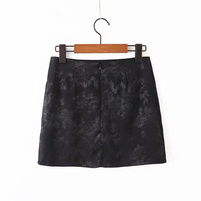 Soft Satin Side Split Black Mini Skirts