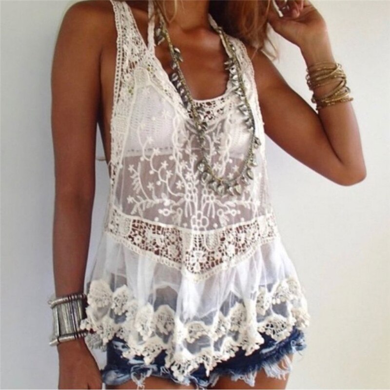 Bohemian Crochet Lace Racerback Tank Top