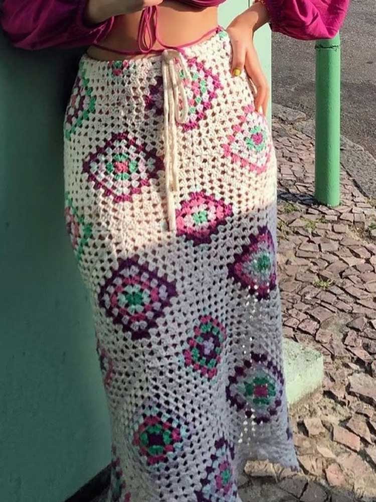 Crochet Knitted High-waist Long Boho Beach Skirt