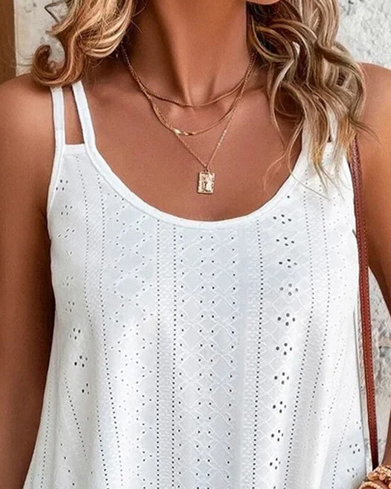 Double Strap Eyelet Embroidery Top