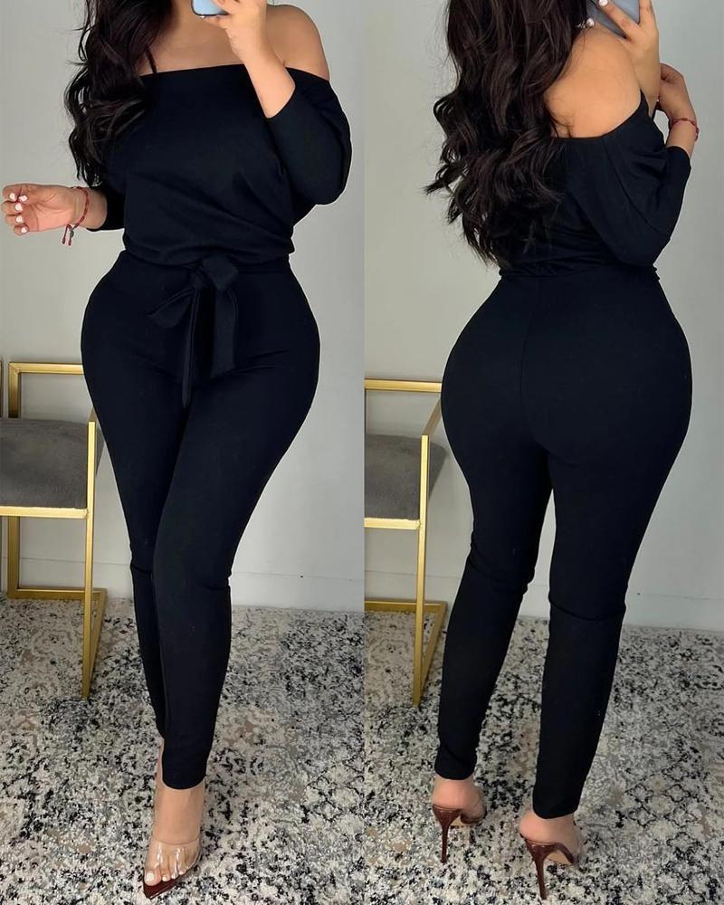 Off-Shoulder Jumpsuit with Waist Tie for Women