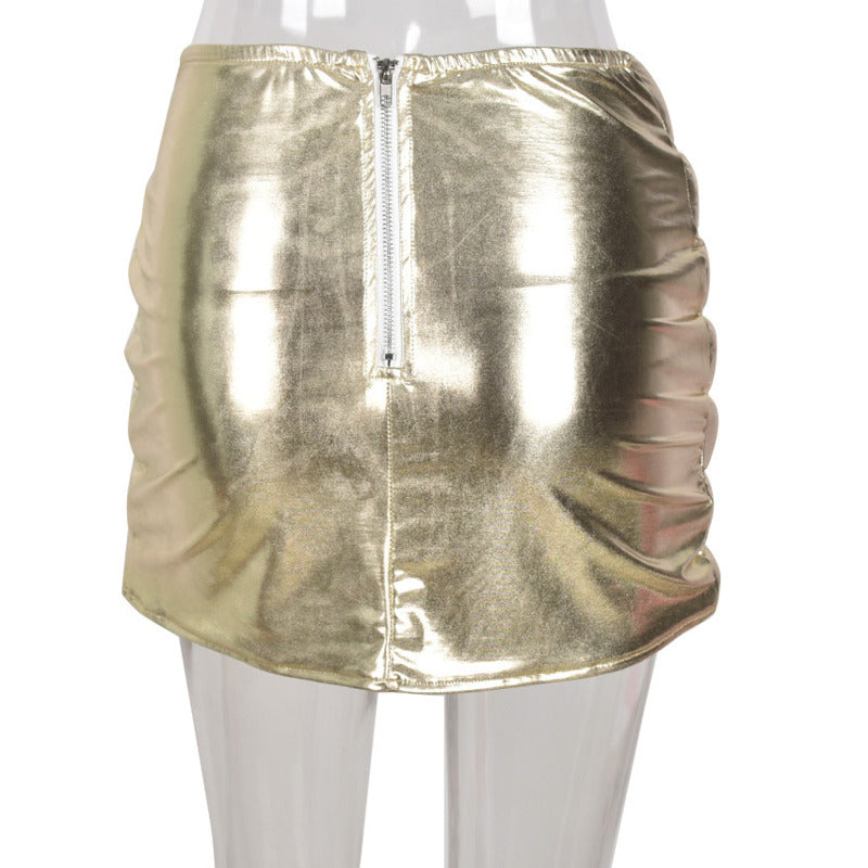 Champagne Women's Puffer Skirt Metallic Shiny Warm Quilted Mini Skirt