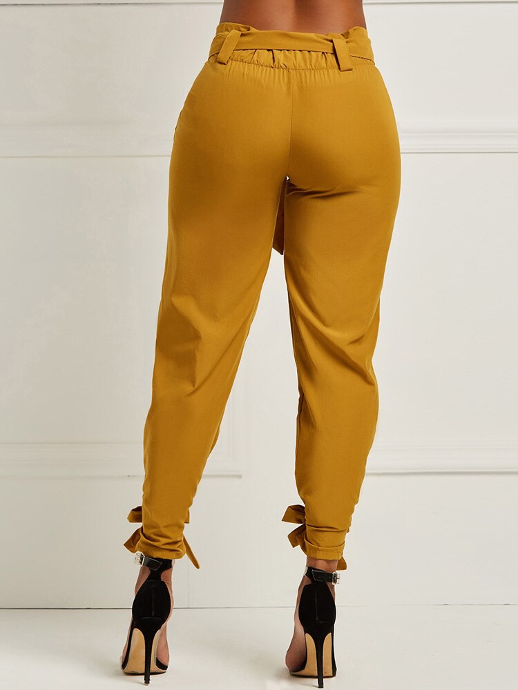 Solid Casual High Waist Pencil Pants with Belt