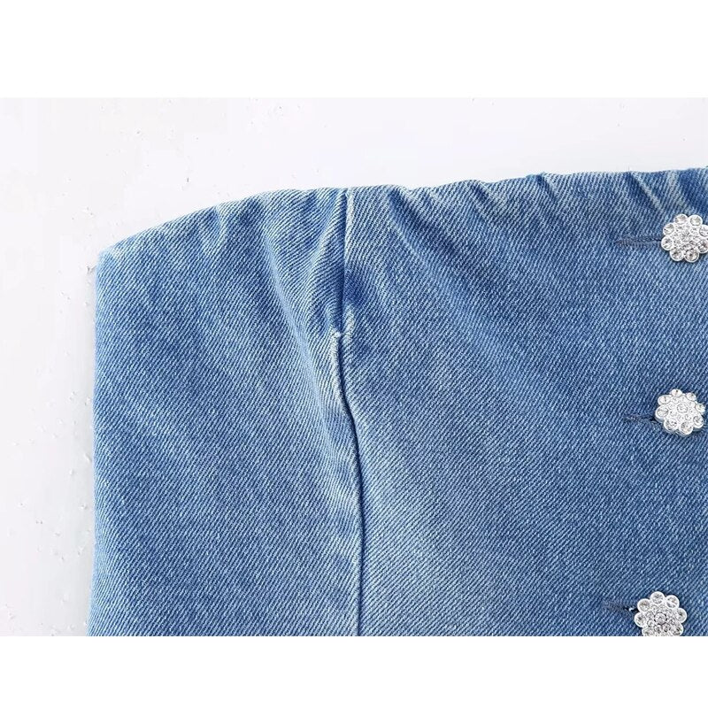 Off Shoulder Denim Top Blue Corset Crop Top