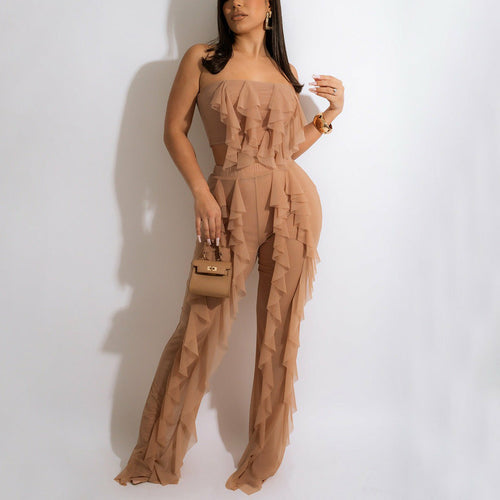 Crop Tops & Long Trousers Ruffles Solid