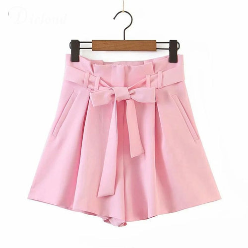 Women High Waist Pants Tie Flare Shorts With Pockes Ladies Pink Mint
