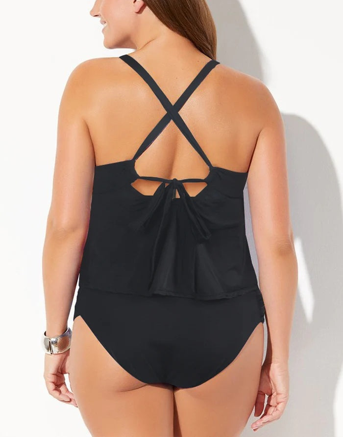 Black Scarf X-Back Tankini Set