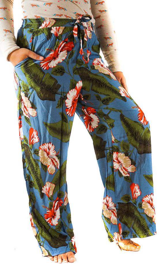 XS-M Leaf Print Pants Women Boho Pants Hippie